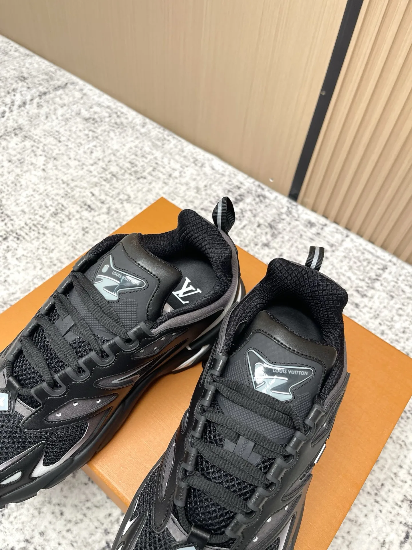 LV Runner Tatic Side Logo Closer View - Luxury Brand Technical Sneakers for Men - Green Designer Shoes London