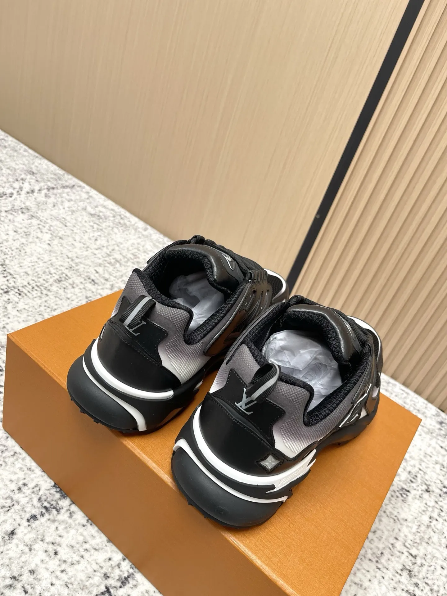 Luxury Men's Sneaker Outsole Detail - Louis Vuitton Tatic Runner Technical Rubber Sole - Durable Sports Footwear