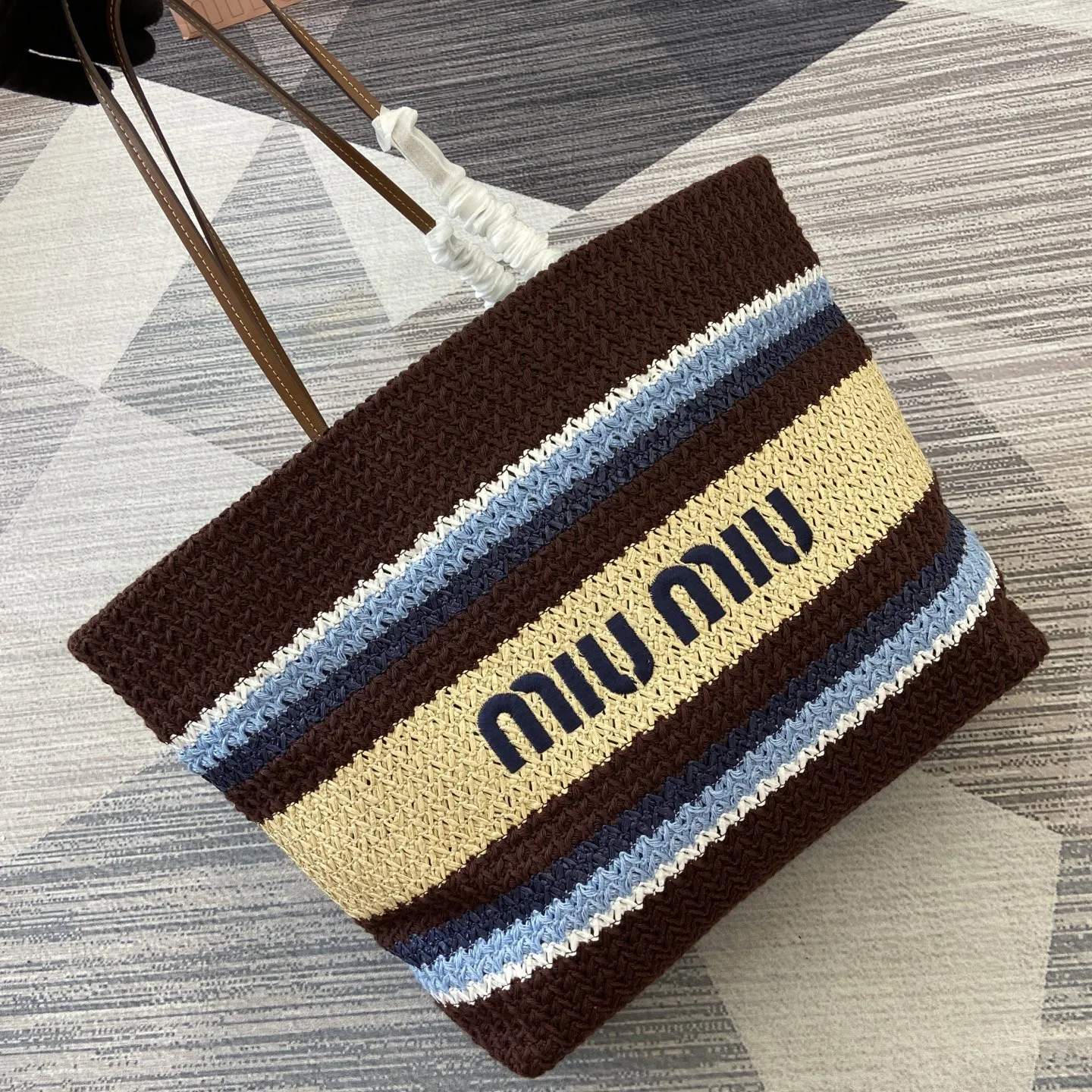 Miu Miu embroidered raffia tote bag 5BG228, elegant casual summer beach bag, premium quality, xiashuluxe