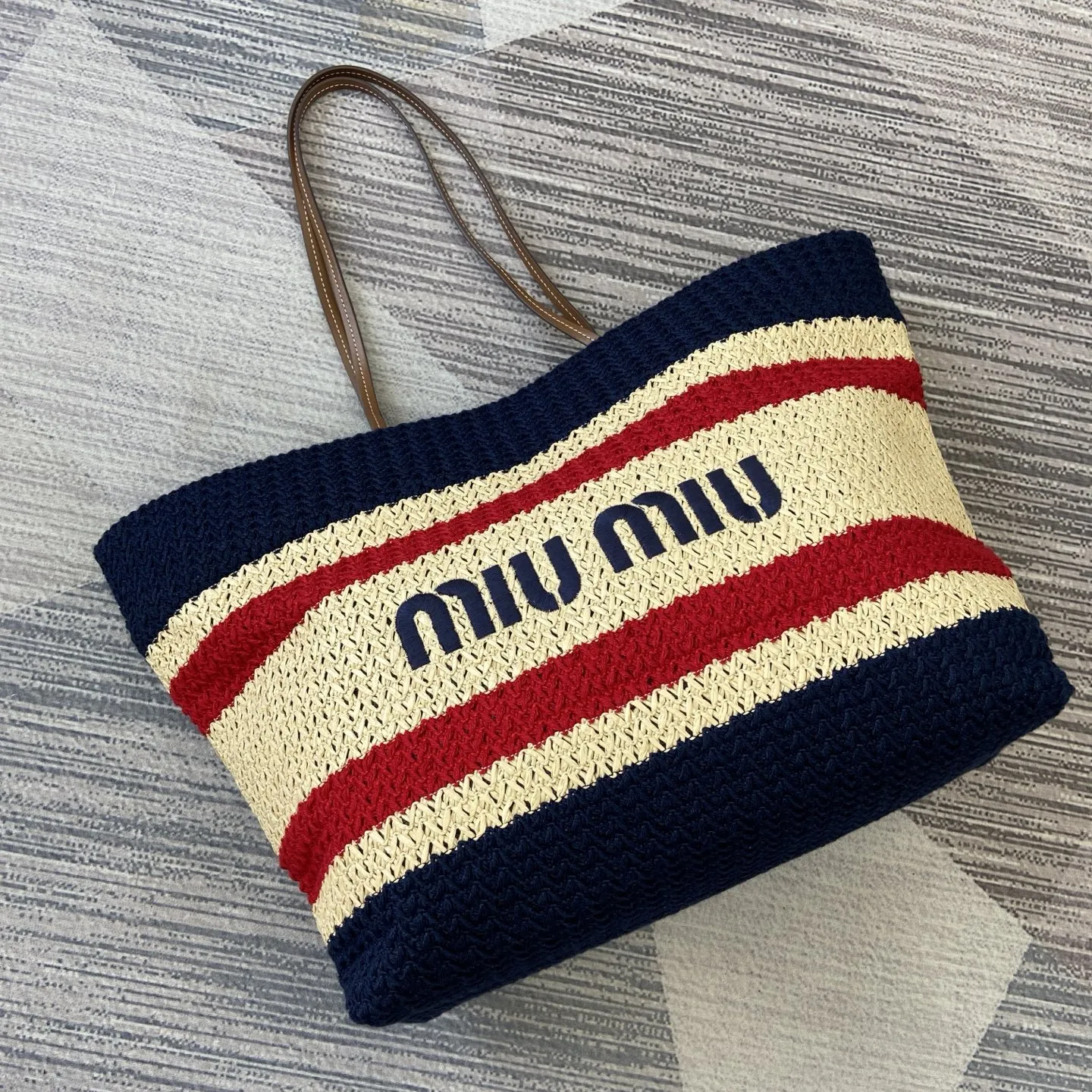 Summer raffia beach bag for women, Miu Miu style woven tote, high-quality fashion handbag