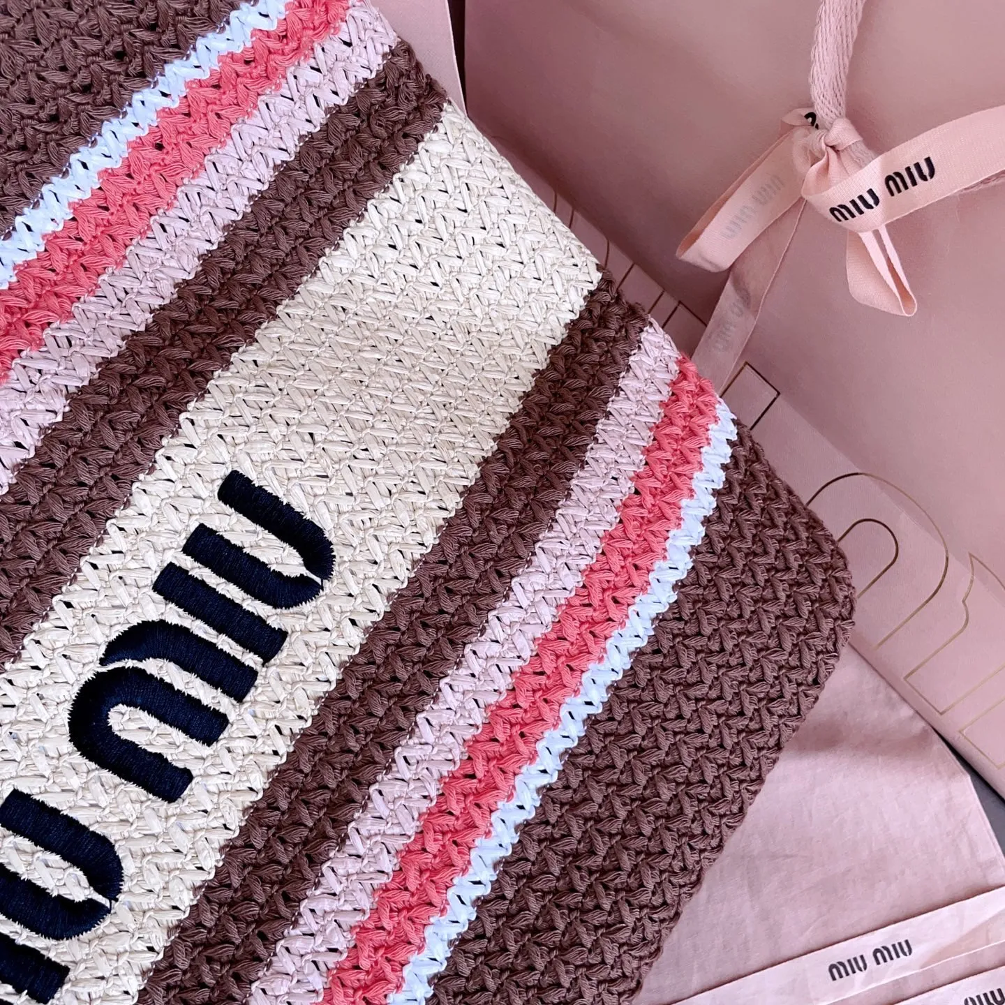 Where to Buy Miu Miu 5BG228 Raffia Crochet Bag Online - High End Shopping Worldwide Tracking