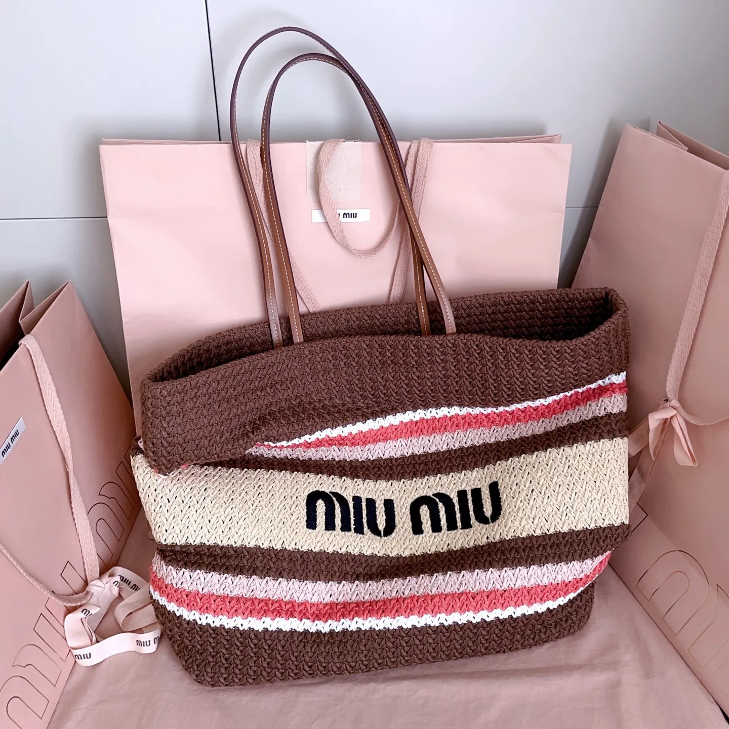Buy MiuMiu 5BG228 Blue Crochet Tote with Retail Packaging - Tax Included Shipping To UK New Zealand