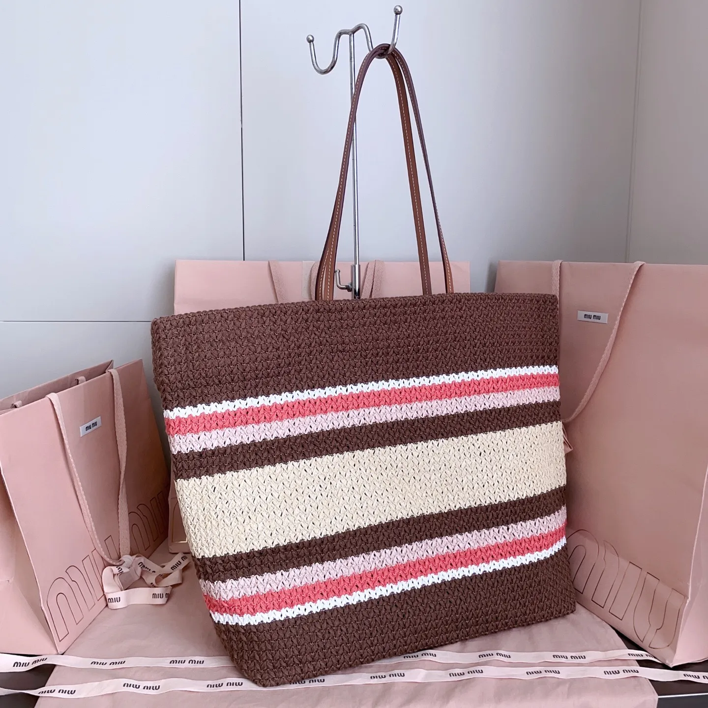 Best High Quality Miu Miu 5BG228 Woven Tote Bag Reviews - Luxury Handbags Canada Duty Free