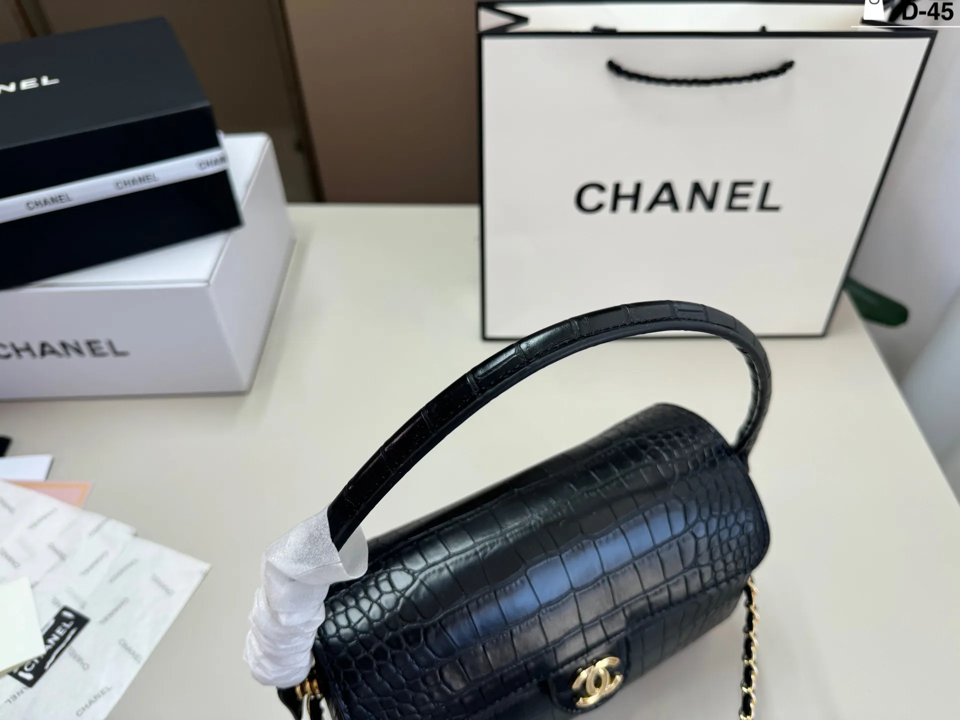 💰p155 D-45尺寸23&times;13折叠盒 香奈儿26a手柄保龄球包 高级感满满 Chanel圆筒包复古千金氛围感 氛围感直接拉满