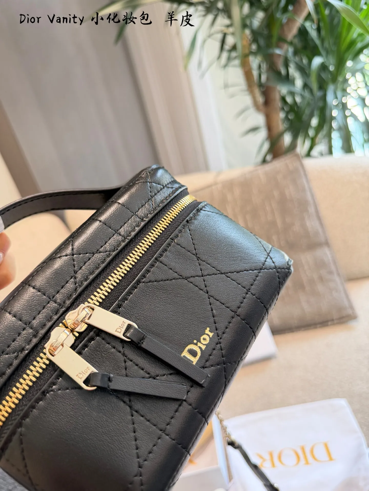 p215 Dior lp小盒子Vanity化妆包 🖤Dior Lady戴妃Vanity化妆包,羊皮经典藤格纹缝线,金色链条&拉链超有质感✨。尺寸19cm迷你小巧,手提or斜挎都OK,日常出街、约会都能轻松驾驭!灵感来自戴妃包,复古优雅又实用,化妆包&手袋二合一,通勤、旅行都能装下小物,时髦又百搭💼。