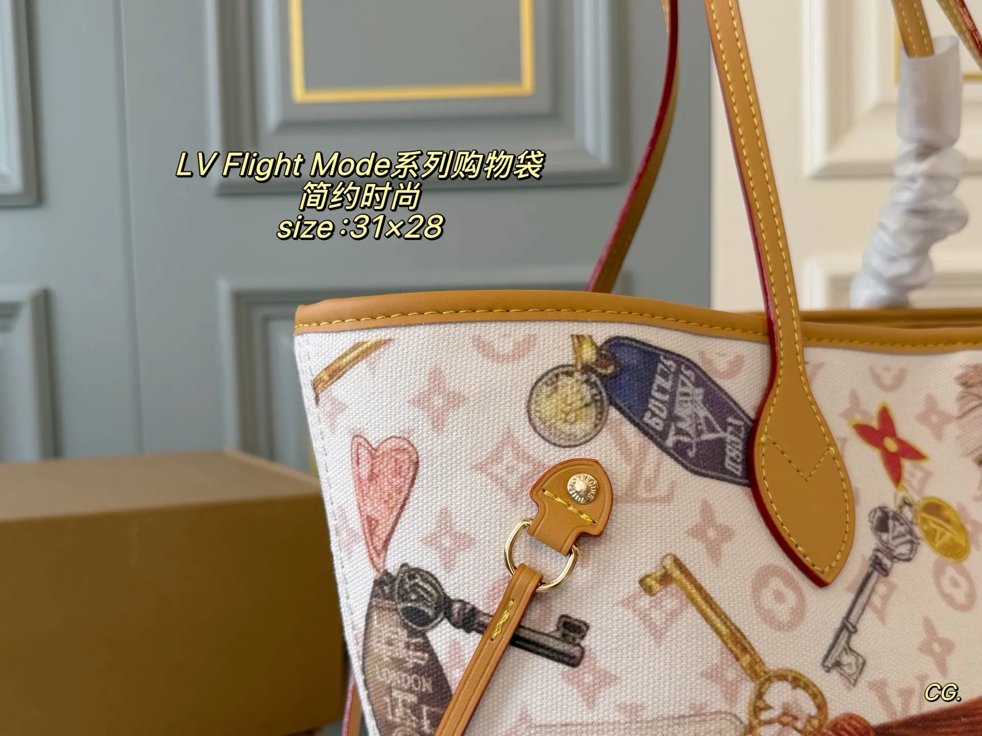 P165（无盒） size：31&times;28 LV路易威登新款Flignt Mode系列沙色印花neverfull子母购物袋🛍️ 经典包款，简约却不失时尚～ 一包多用，内里容量足💯 时尚大气，万年街拍神器‼️