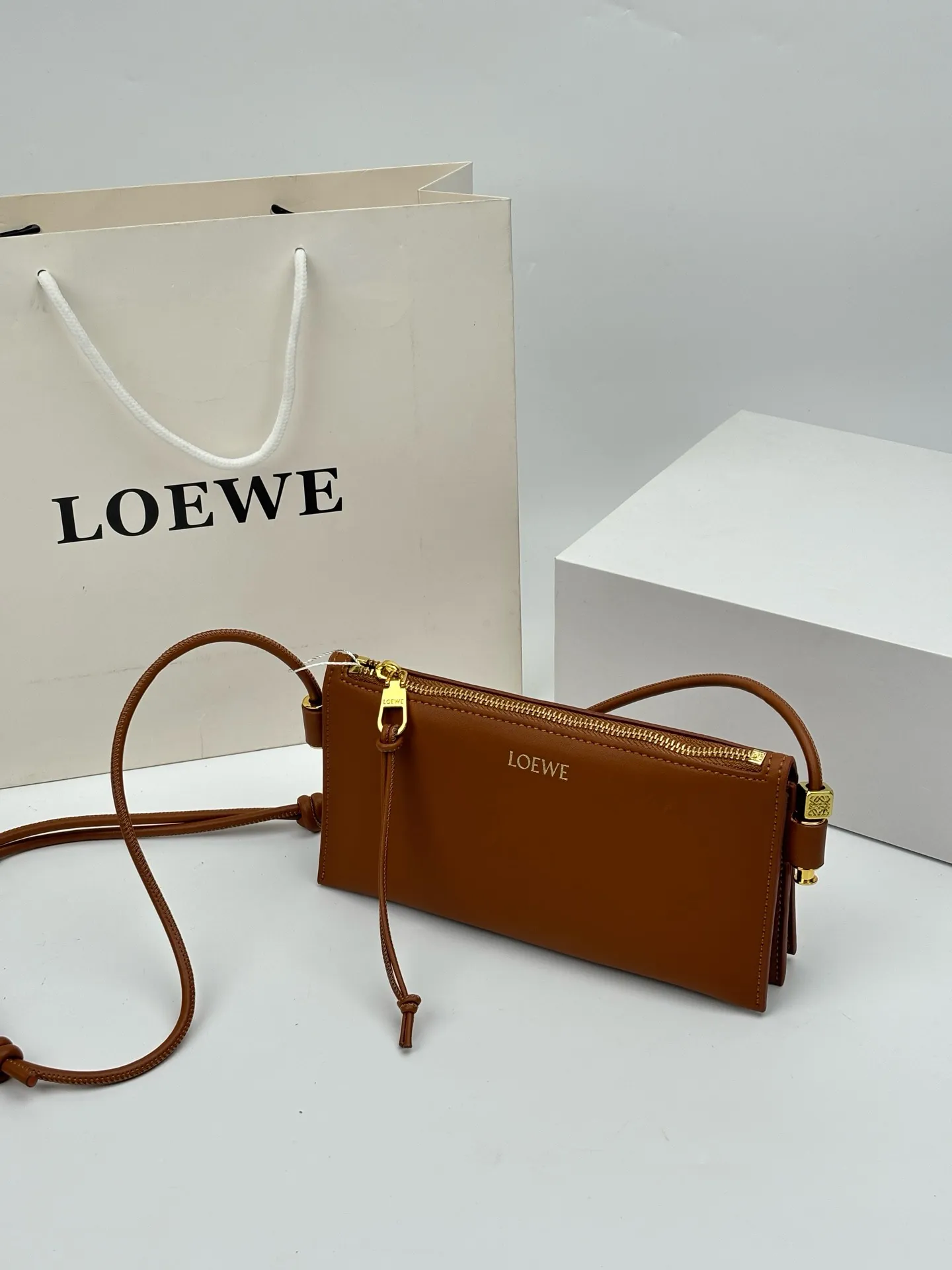 💰210 罗家新款 LOEW* Joya Pouch手袋，小牛皮+金色五金，简约又高级✨。可调节肩带，手拿、单肩、斜挎都OK，通勤休闲都能搭！手机卡包轻松装下，拉链设计更安全。低调奢华，实用又时髦，是LOEWE经典小包系列，精致女孩必入！尺寸22cm🌟
