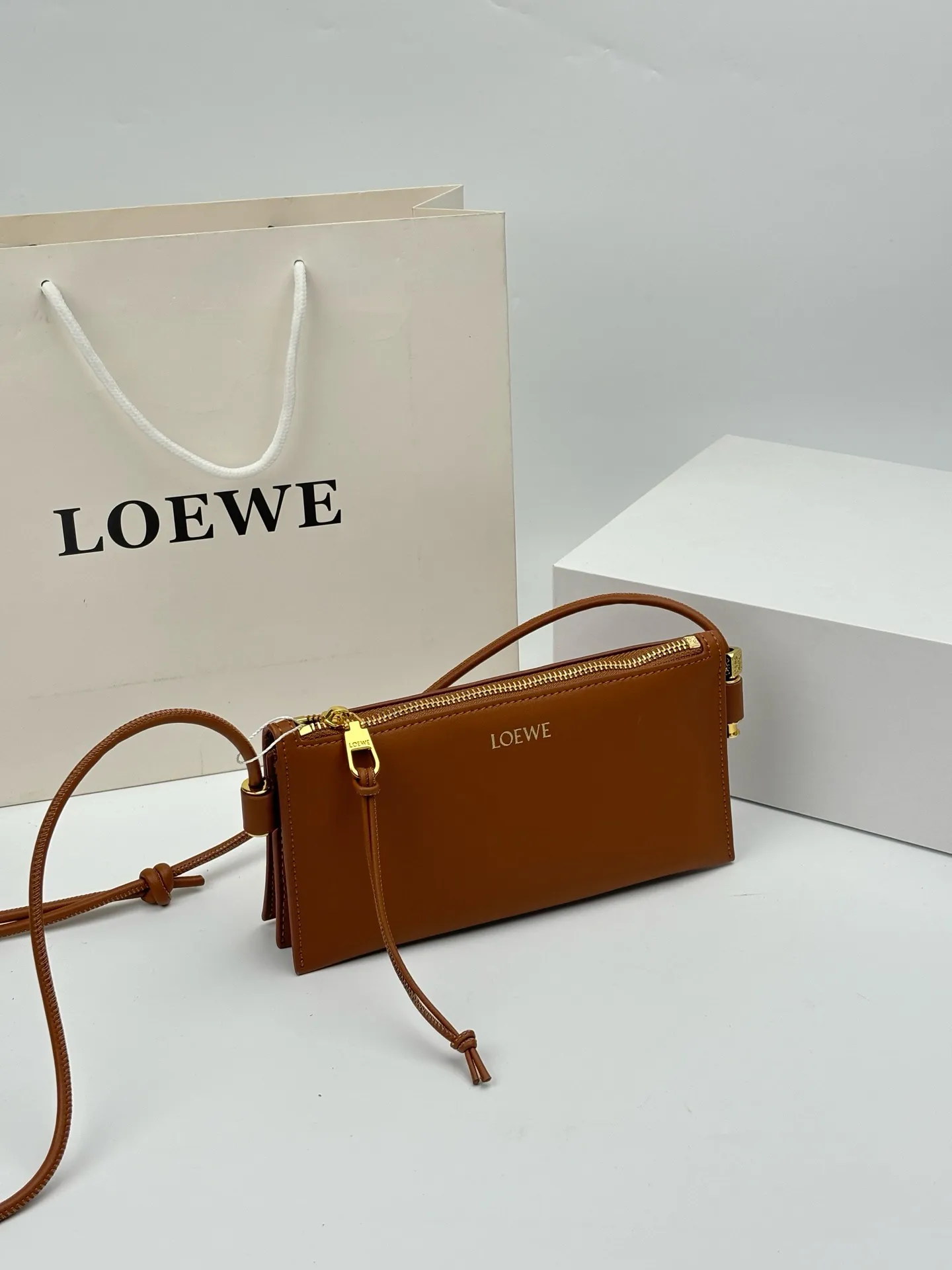 💰210 罗家新款 LOEW* Joya Pouch手袋，小牛皮+金色五金，简约又高级✨。可调节肩带，手拿、单肩、斜挎都OK，通勤休闲都能搭！手机卡包轻松装下，拉链设计更安全。低调奢华，实用又时髦，是LOEWE经典小包系列，精致女孩必入！尺寸22cm🌟