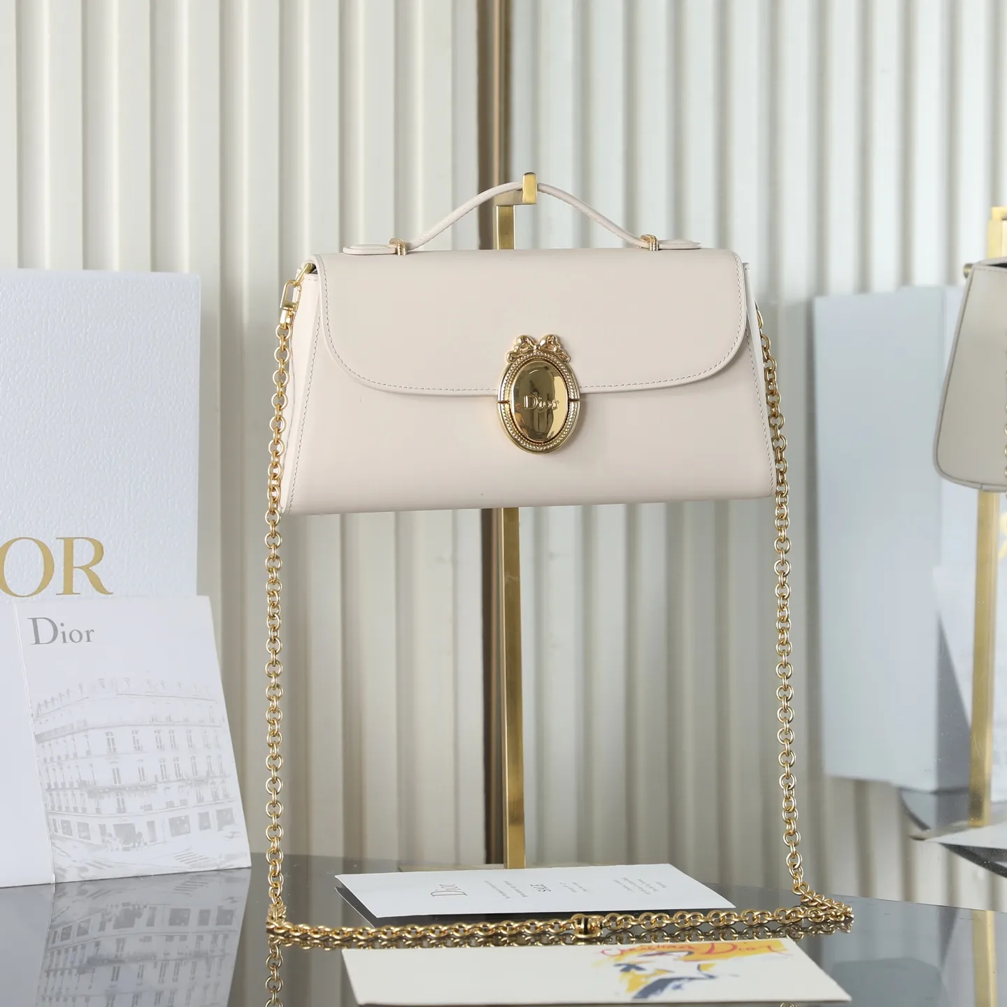 P700 原厂级 Médaillon 手拿包\n\n这款 Dior Médaillon 手拿包设计百搭,彰显 Dior 经久不衰的优雅风范。Dior Médaillon 标志扣环呼应 Dior 沙龙 18 世纪洛可可风格的优雅格调,缝有三角形衬料的挺括廓形则突显时髦气息。设有顶部手柄和可调节、可拆卸的链条,可手提或肩背突显高雅气质,可与日常造型或晚装搭配。\n\nM3671\n尺寸:26 x 11.5 x 4.5 厘米(长 x 高 x 宽)